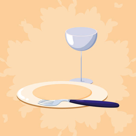 Wine glass and cutlery icon over orange background, vector illustrationのイラスト素材