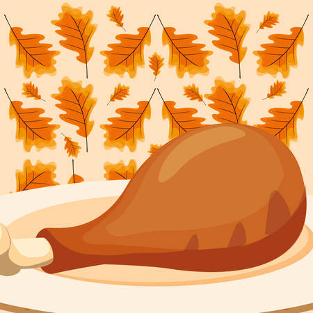 plate with chicken thigh over orange  background, vector illustrationのイラスト素材