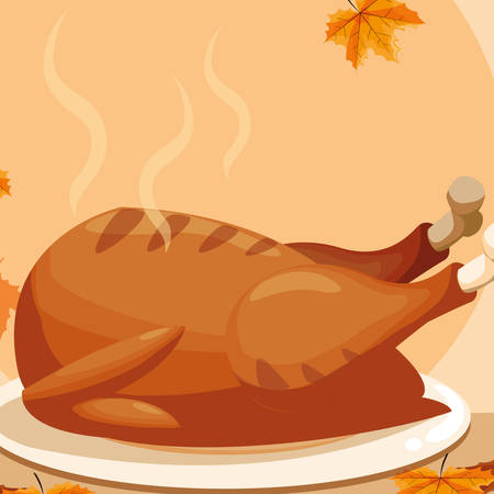 plate with Grilled chicken over orange background, vector illustrationのイラスト素材