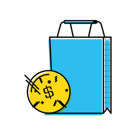 shopping bag with coin dollar vector illustration designのイラスト素材