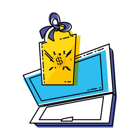 laptop with commercial tag hanging vector illustration designのイラスト素材