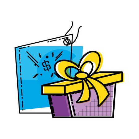 gift box present with commercial tag hanging vector illustration designのイラスト素材