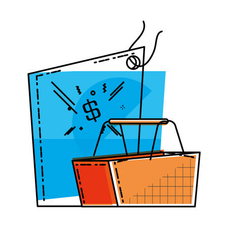 shopping basket with commercial tag hanging vector illustration designのイラスト素材
