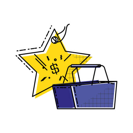 shopping basket with commercial tag hanging vector illustration designのイラスト素材