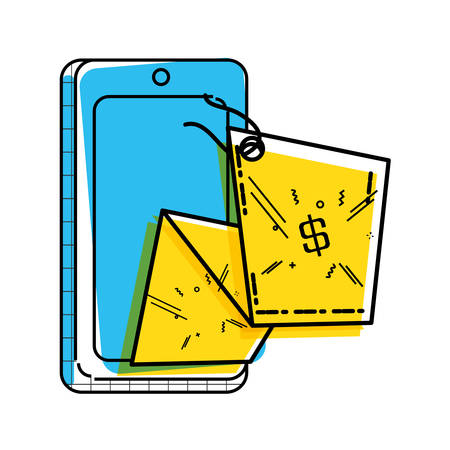 smartphone with commercial tag hanging vector illustration designのイラスト素材