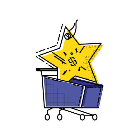 shopping cart with commercial tag hanging vector illustration designのイラスト素材