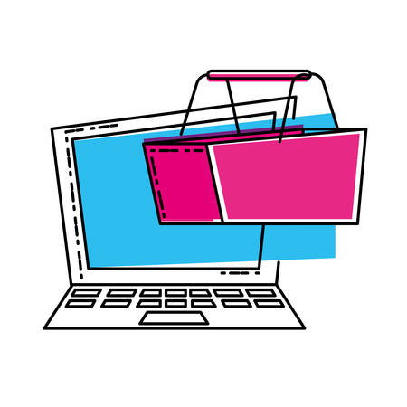 laptop computer with basket shopping vector illustration designのイラスト素材