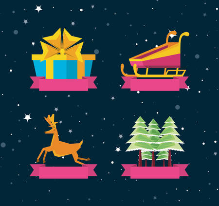 gift box with set icons of merry christmas vector illustration designのイラスト素材