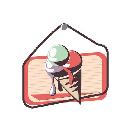 retro ice cream label hanging vector illustration designのイラスト素材