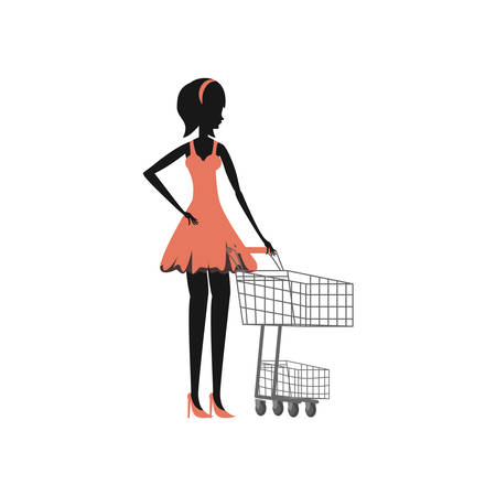 woman silhouette retro style with shopping cart vector illustration designのイラスト素材