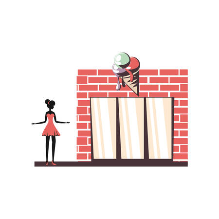 woman silhouette retro style with shopping vector illustration designのイラスト素材