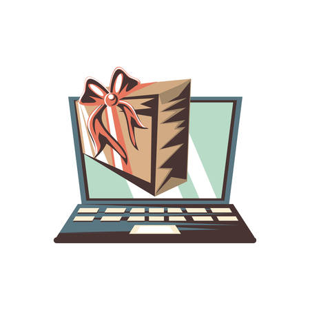 laptop computer with gift vector illustration designのイラスト素材