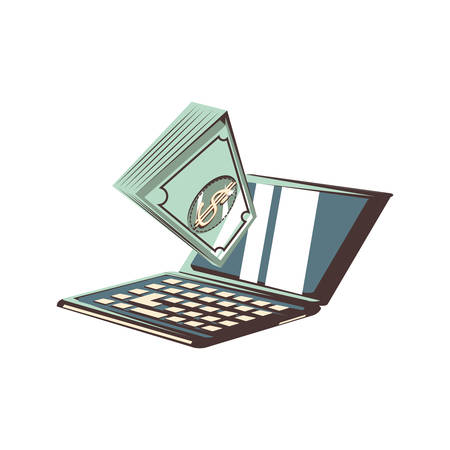 laptop with bills dollars vector illustration designのイラスト素材