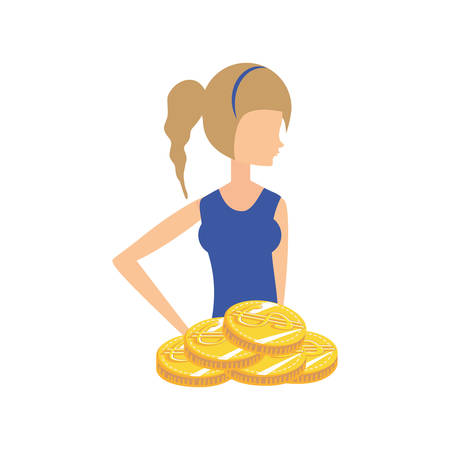 beautiful woman with coins retro style fashion vector illustration designのイラスト素材