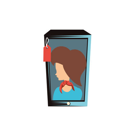 woman retro in smartphone with commercial tag vector illustration designのイラスト素材