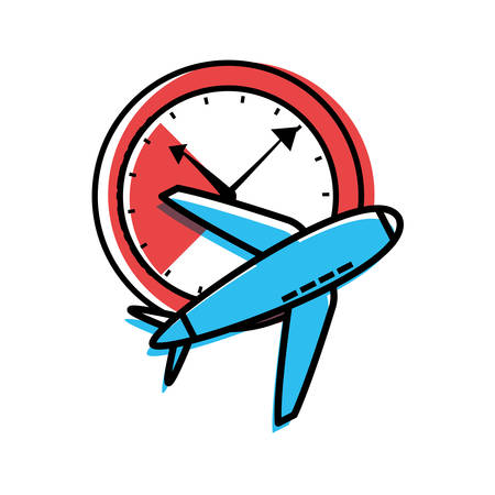 watch time with airplane travel vector illustration designのイラスト素材