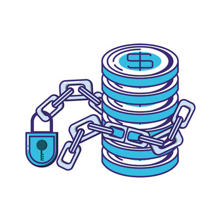 coins money with chain and padlock vector illustration designのイラスト素材