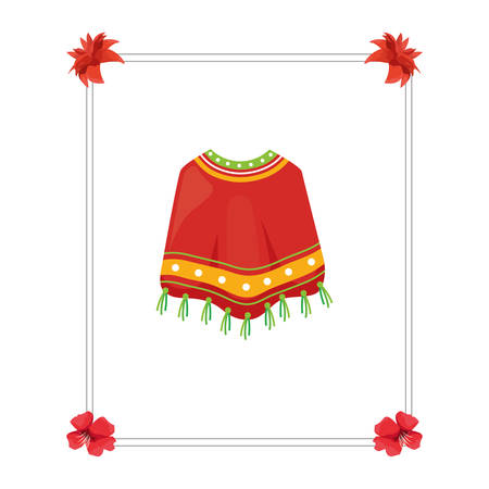 poncho frame flowers mexican culture traditional vector illustrationのイラスト素材