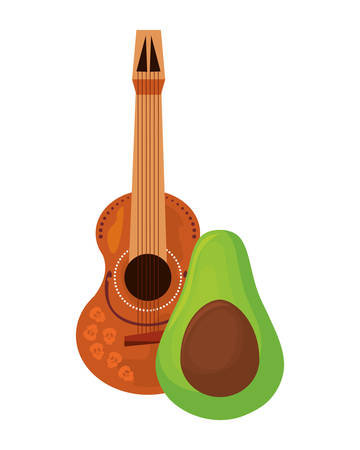 guitar and avocado day of the dead vector illustrationのイラスト素材