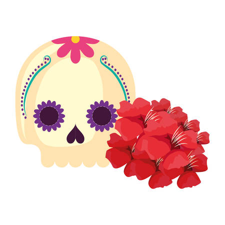 skull and flowers day of the dead vector illustrationのイラスト素材