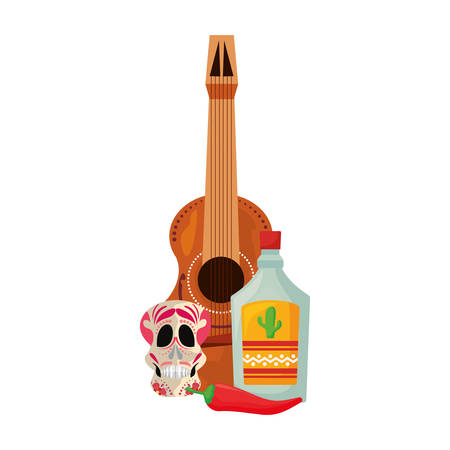 skull guitar and tequila day of the dead vector illustrationのイラスト素材