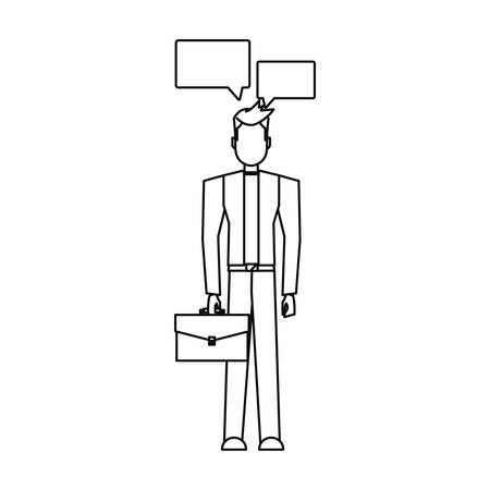 businessman with briefcase and speech bubbles vector illustration outline vector illustrationのイラスト素材