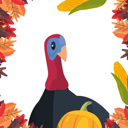 turkey pumpkin autumn leaves thanksgiving celebrate vector illustrationのイラスト素材