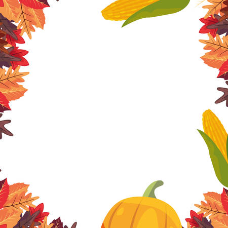 pumpkin corn autumn foliage thanksgiving celebrate vector illustrationのイラスト素材