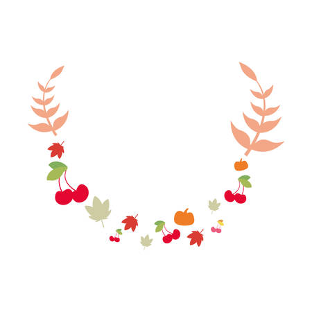 floral leaves branch cherries pumpkin vector illustrationのイラスト素材