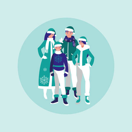 group of family with clothes christmas vector illustration designのイラスト素材