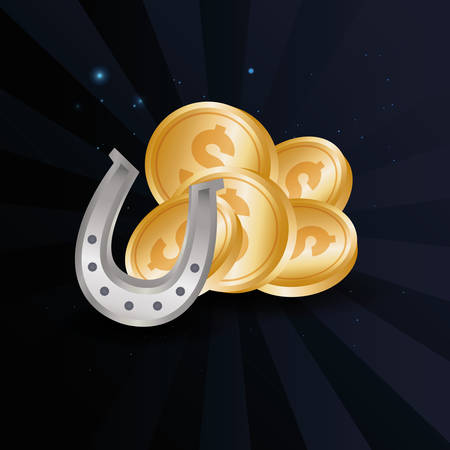 golden coins dollar money horseshoe casino gamble vector illustrationのイラスト素材
