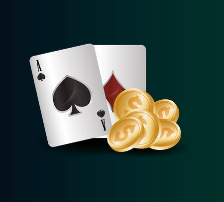 spade and diamond card aces gold coins casino gamble vector illustrationのイラスト素材