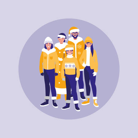 group of family with clothes christmas vector illustration designのイラスト素材