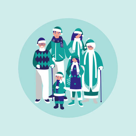 group of family with clothes christmas vector illustration designのイラスト素材