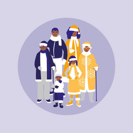 group of family black with clothes christmas vector illustration designのイラスト素材