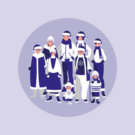 group of family with clothes christmas vector illustration designのイラスト素材