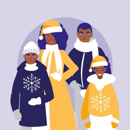 group of family black with clothes christmas vector illustration designのイラスト素材