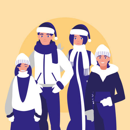 group of family with clothes christmas vector illustration designのイラスト素材