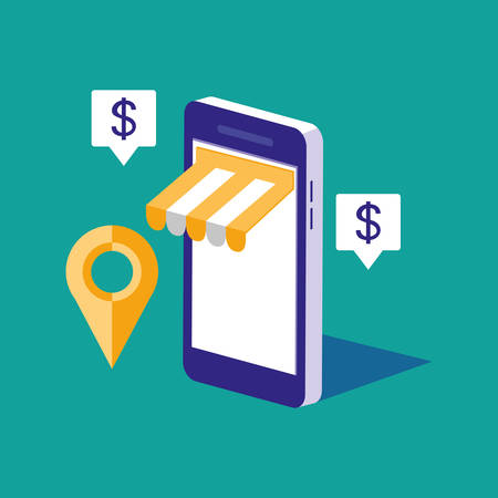 shopping online with smartphone and set icons vector illustration designのイラスト素材