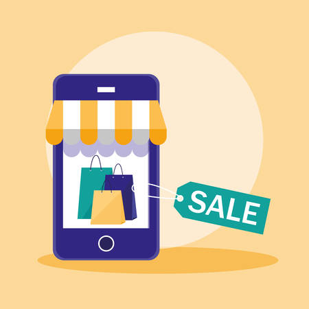 shopping online with smartphone and parasol vector illustration designのイラスト素材