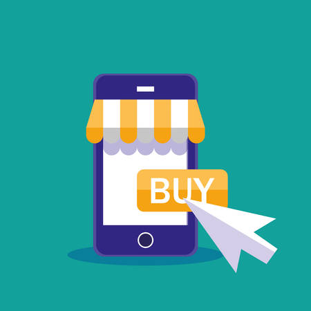 shopping online with smartphone and parasol vector illustration designのイラスト素材