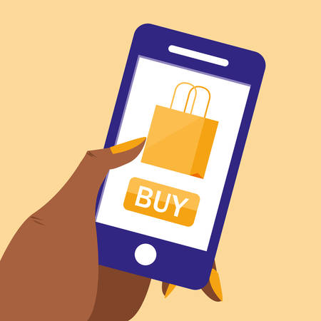 hand and smartphone with shopping online vector illustration designのイラスト素材