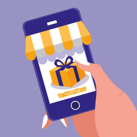 hand and smartphone with shopping online vector illustration designのイラスト素材