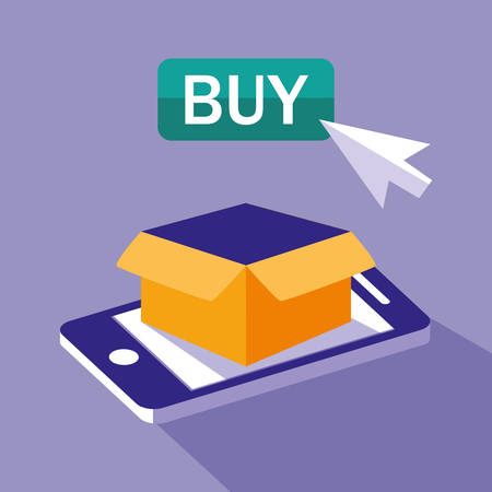 shopping online with smartphone and box vector illustration designのイラスト素材
