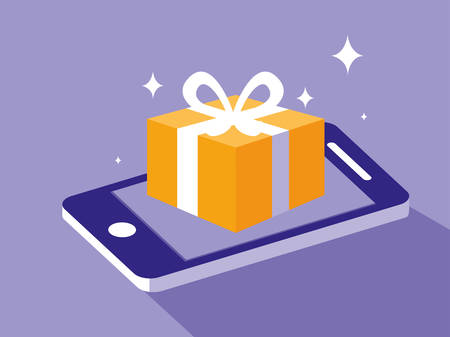 shopping online with smartphone and gift box present vector illustration designのイラスト素材