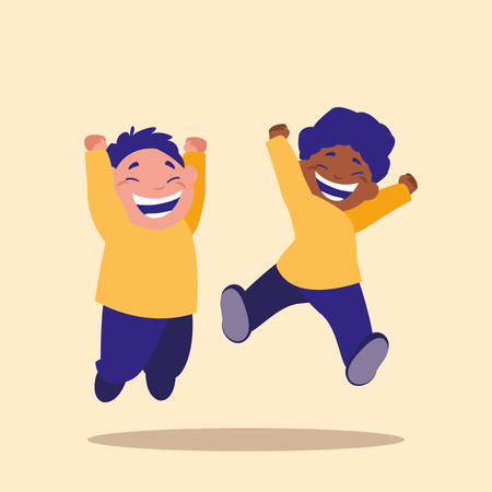 cute little children jumping avatar character vector illustration designのイラスト素材