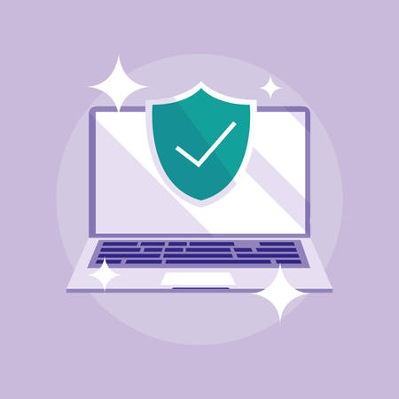 laptop computer with shield and check symbol vector illustration designのイラスト素材