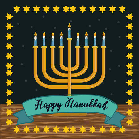happy hanukkah card with chandelier vector illustration designのイラスト素材
