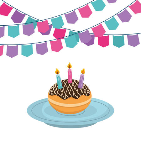 dish with hanukkah donuts and garlands vector illustration designのイラスト素材