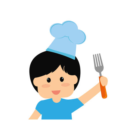 little boy with chef hat and cutleries vector illustration designのイラスト素材